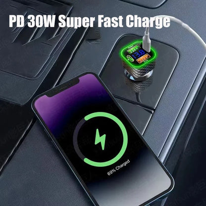 Car Phone Charger - USB C Dual PD 4 in 1 with Voltage Display Super Fast Charge