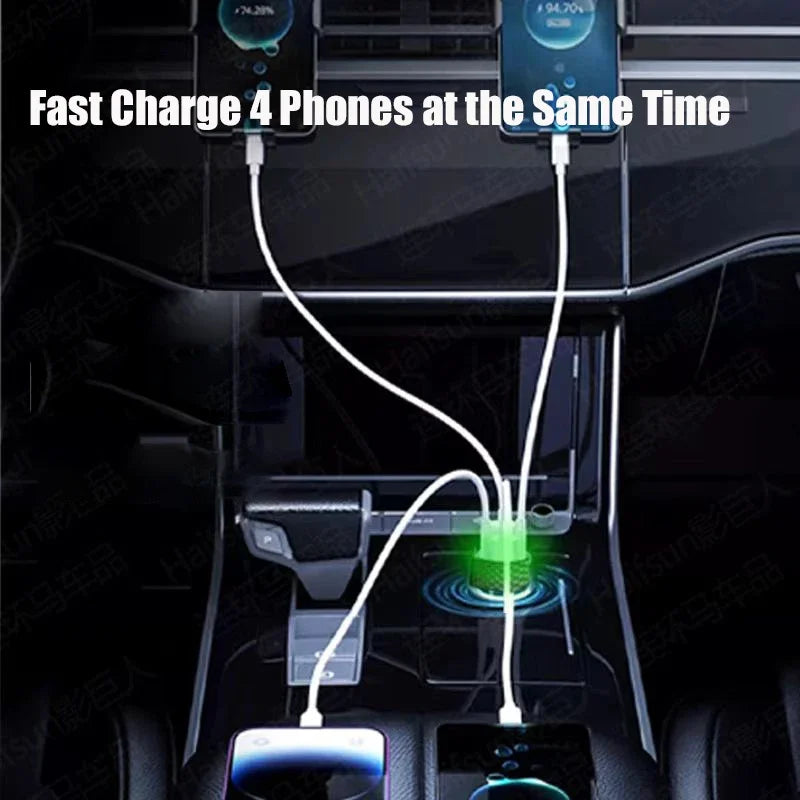 Car Phone Charger - USB C Dual PD 4 in 1 with Voltage Display Super Fast Charge