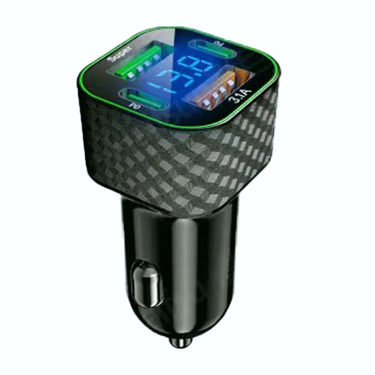 Car Phone Charger - USB C Dual PD 4 in 1 with Voltage Display Super Fast Charge
