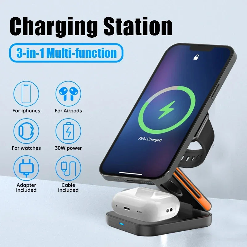 30W 3 in 1 Foldable Magnetic Fast Charging Station