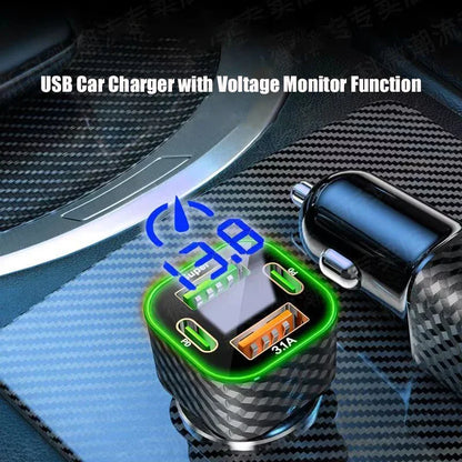 Car Phone Charger - USB C Dual PD 4 in 1 with Voltage Display Super Fast Charge
